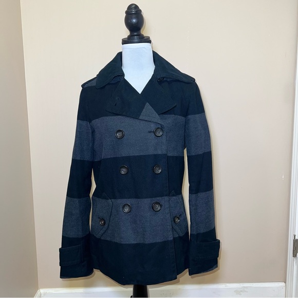 GAP Women's Black & Gray Double Breasted Casual Warm Feminine Peacoat Size L - Picture 2 of 12
